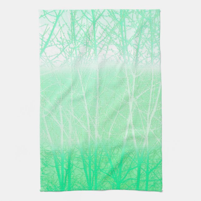 Paño De Cocina Ramas Verdes Menta Niebla Helada (Vertical)