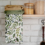 Paño De Cocina Ramas y bayas estacionales de las acuarelas verdes<br><div class="desc">Ramas y bayas de temporada de las acuarelas verdes. Patrón follaje pintado de acuarela con ramas,  hojas y bayas.</div>