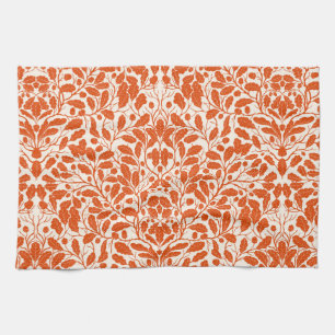 Paño De Cocina Ramas y hojas de roble, patrón de damasco en oscur