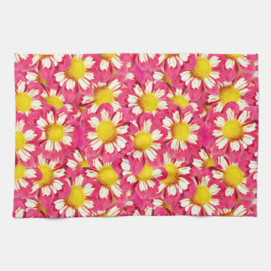 Paño De Cocina Ramo de dalias - coral y blanco con amarillo