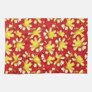 Paño De Cocina Ramo de dalias - rojo y blanco con amarillo