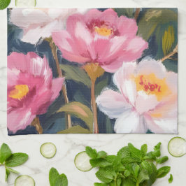 Paño De Cocina Ramo de flores de peonías rosadas acuarela