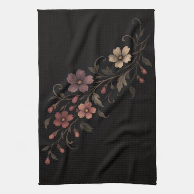 Paño De Cocina Ramo De Flores Sobre Negro (Vertical)