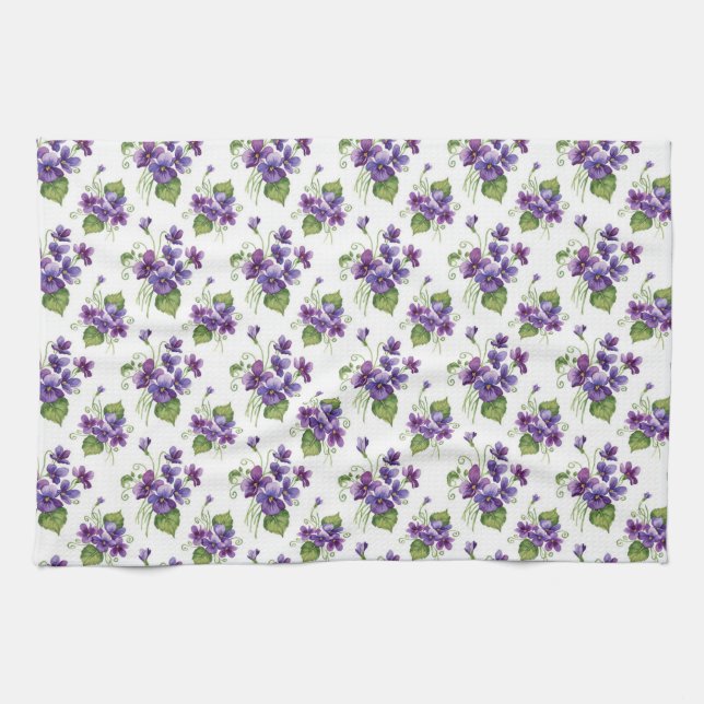 Paño De Cocina Ramo de flores violetas acuarela (Horizontal)