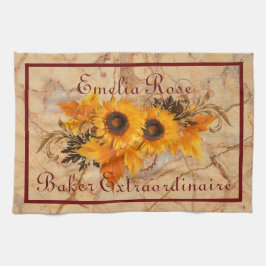 Paño De Cocina Ramo de girasoles naranja amarillo personalizado 
