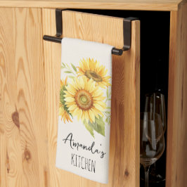 Paño De Cocina Ramo de girasoles personalizable en lino crema