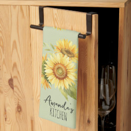 Paño De Cocina Ramo de girasoles personalizable nombre verde salv