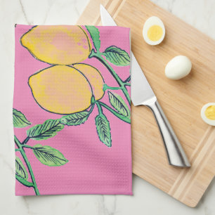 Paño De Cocina Ramo de limón acuarela pintado a mano rosa