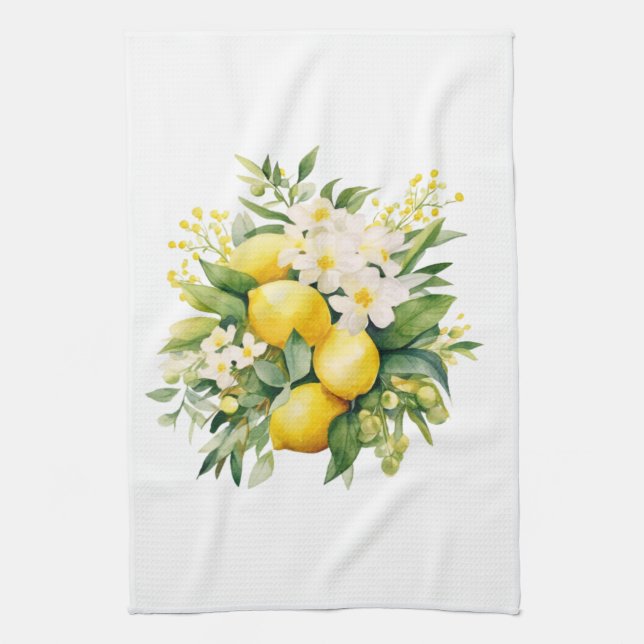 Paño De Cocina Ramo de limón con flores blancas (Vertical)