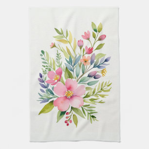 Paño De Cocina Ramo Floral Acuarela Jardín Sonrojado