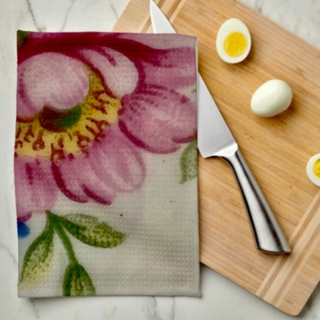 Paño De Cocina Ramo floral de taza de té (Kitchen Towel 16”X24” poly-blend machine washable. )