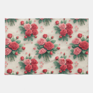 Paño De Cocina Ramos de rosas rosadas y rojas elegantes