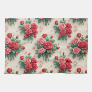Paño De Cocina Ramos de rosas rosadas y rojas elegantes