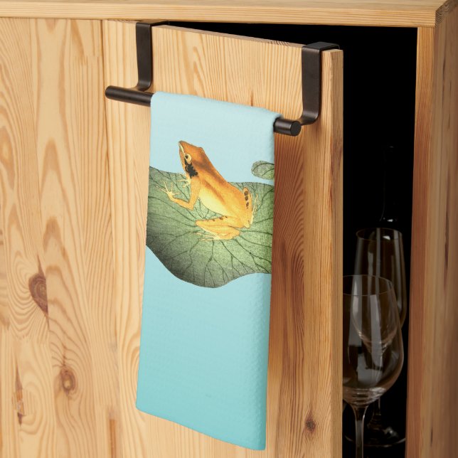 Paño De Cocina Rana amarilla en Lotus Leaf (Pliegue de tercios)