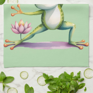 Paño De Cocina Rana de yoga con acuarela de loto