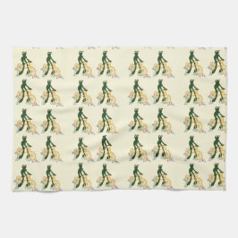 Paño De Cocina Rana retro en una bicicleta con flores