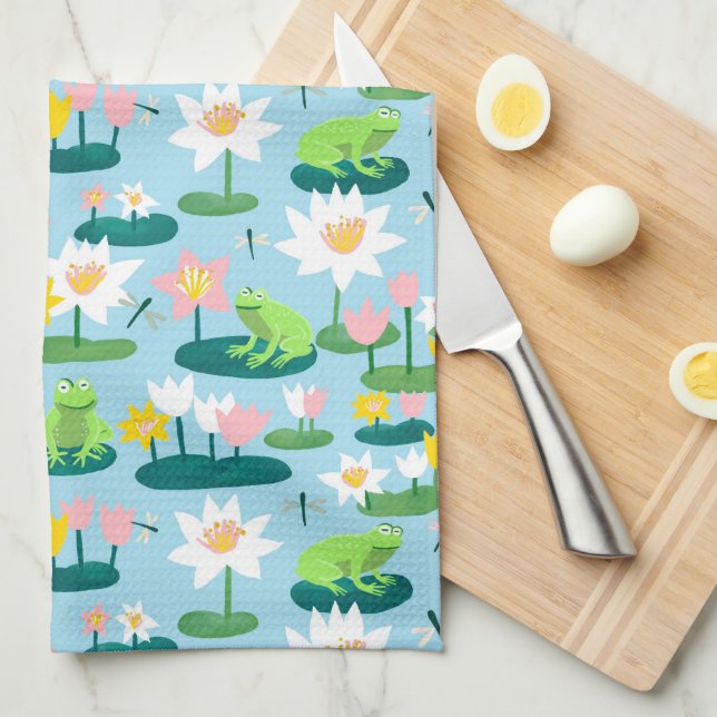 Paño De Cocina Ranas y Personalizados de lirio (Doblado Cuarto)