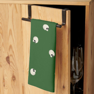Paño De Cocina Random Cute Kawaii Skull Dots color verde oscuro