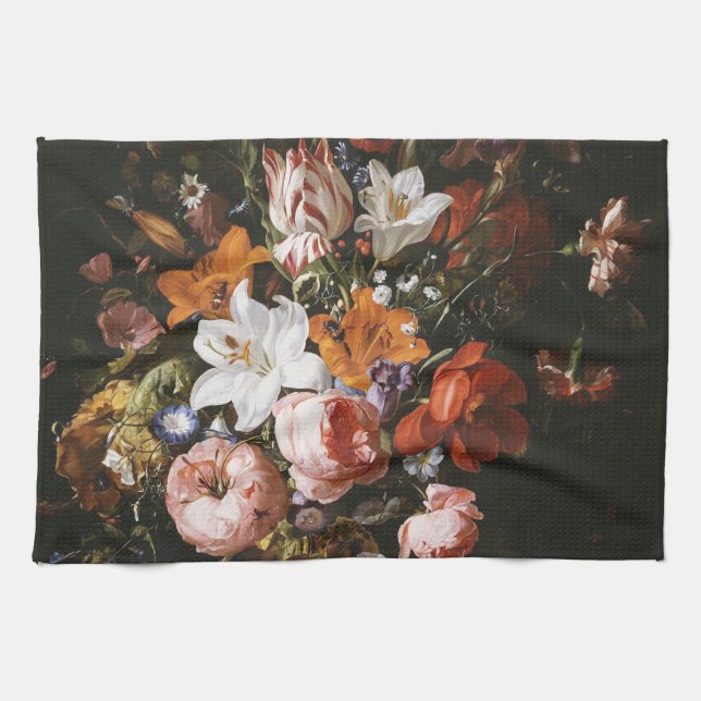 Paño De Cocina Raquel Ruysch - flores en un florero de cristal (Horizontal)