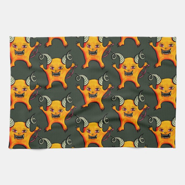 Paño De Cocina Raro Cuerdo Pequeño Patrón De Creta Del Diablo (Horizontal)