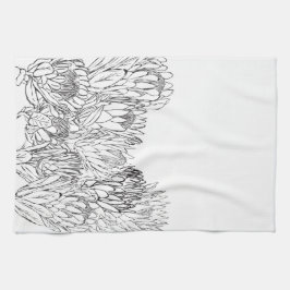 Paño De Cocina Rasgo de boceto Protea en blanco y negro Bouquet K