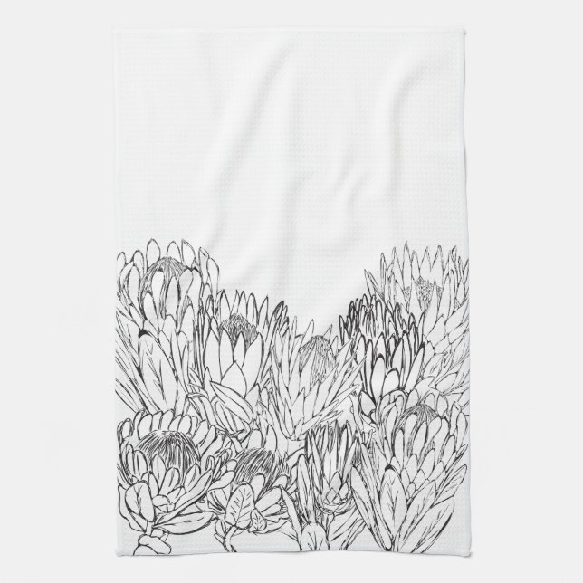 Paño De Cocina Rasgo de boceto Protea en blanco y negro Bouquet K (Vertical)