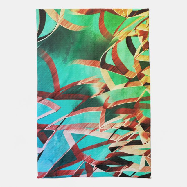 Paño De Cocina Rasgos marrones sobre verde oxidado y aguamarina (Vertical)