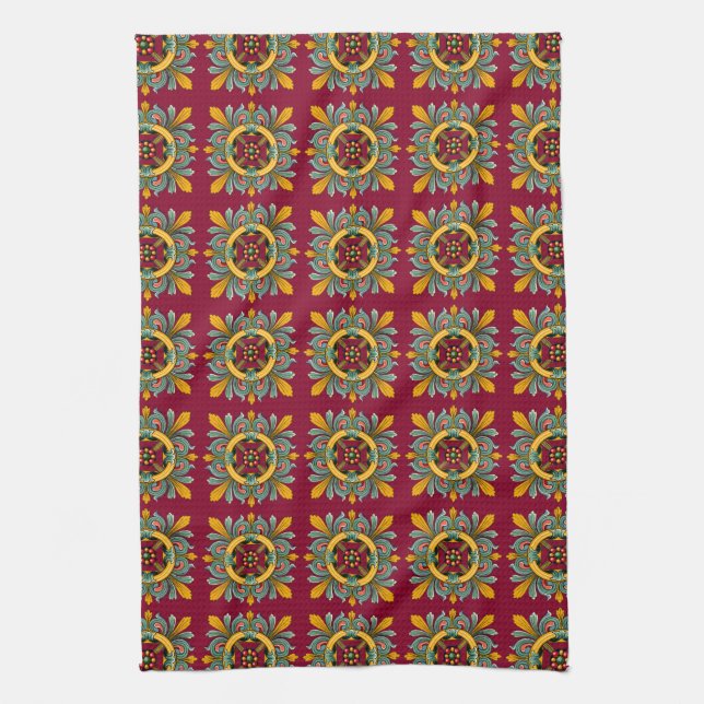Paño De Cocina Raspberry Victorian Tile Design (Vertical)