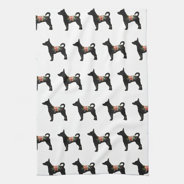 Paño De Cocina Rat Terrier CN Dog Boho Floral Silhouette (Vertical)