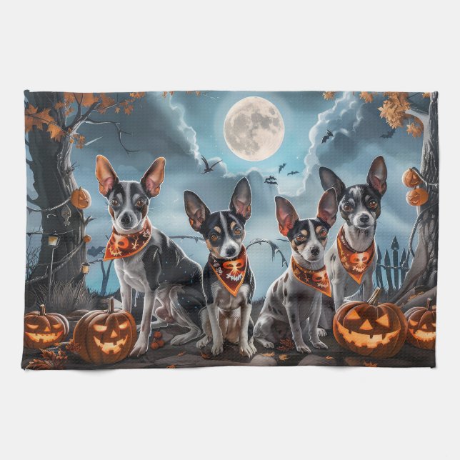 Paño De Cocina Rat Terrier Halloween Espeluznante  (Horizontal)