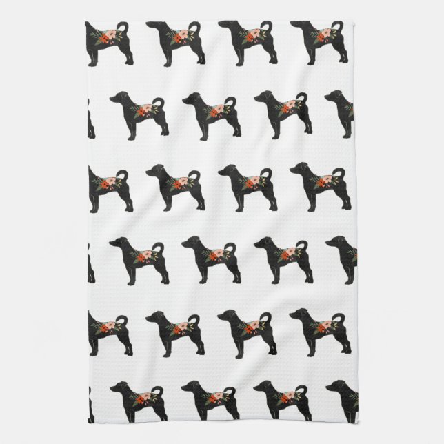 Paño De Cocina Rat Terrier NN Dog Boho Floral Silhouette (Vertical)
