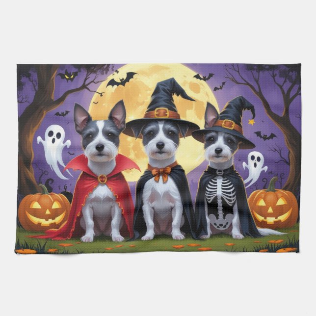Paño De Cocina Rat Terrier Perros Calabaza Halloween Graciosa (Horizontal)