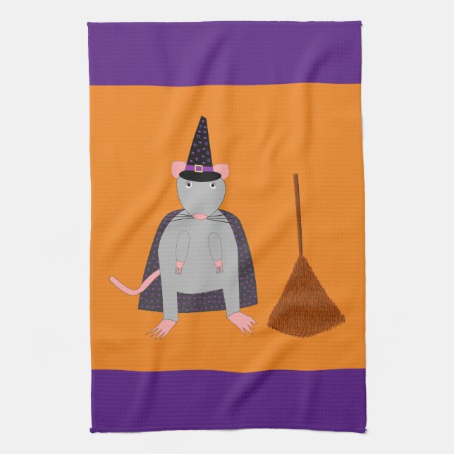 Paño De Cocina Rata de bruja de Halloween y sala (Vertical)