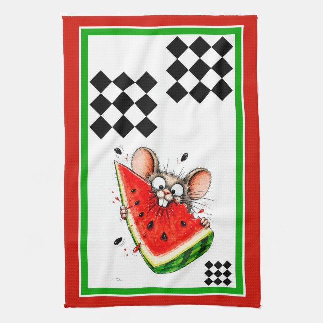 Paño De Cocina Ratón alegre come sandía (Vertical)