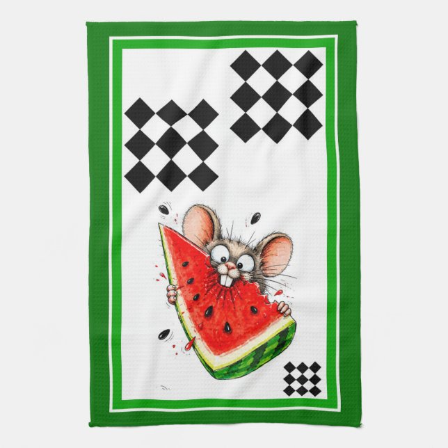 Paño De Cocina Ratón alegre come sandía (Vertical)