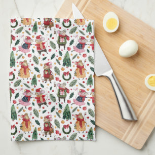 Paño De Cocina Ratones Navideños Lindos En Blanco