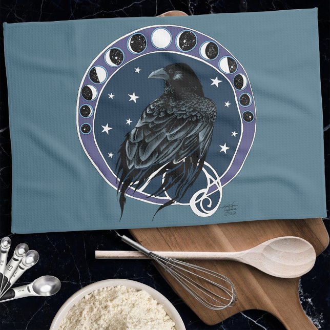 Paño De Cocina Raven Moon Phases Stars Blue (Subido por el creador)