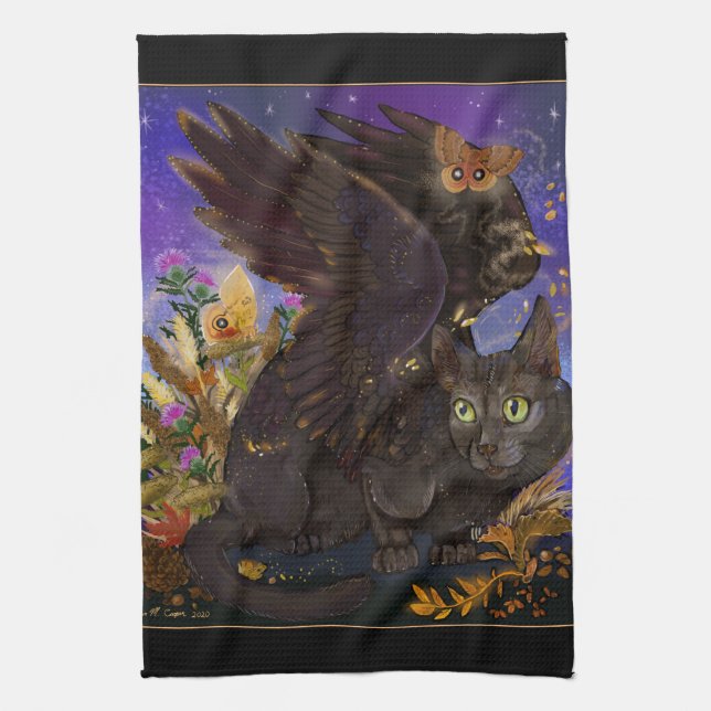 Paño De Cocina Raven Winged Autumn Magic Cat (Vertical)