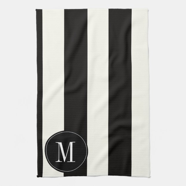 Paño De Cocina Raya blanco y negro intrépida del monograma (Vertical)