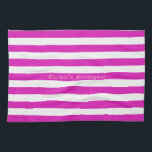 Paño De Cocina RAYA rosa ajustable con nombre<br><div class="desc">Rayas horizontales contra blanco. ¡Las líneas blancas se pueden recolored - no dude en para jugar con el color de fondo para crear nuevos efectos! Su propio texto/nombre se puede modificar de todas las maneras.</div>