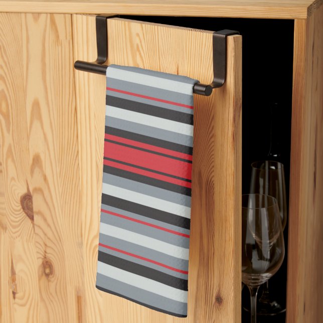 Paño De Cocina Rayado Rojo y Gris  (Pliegue de tercios)