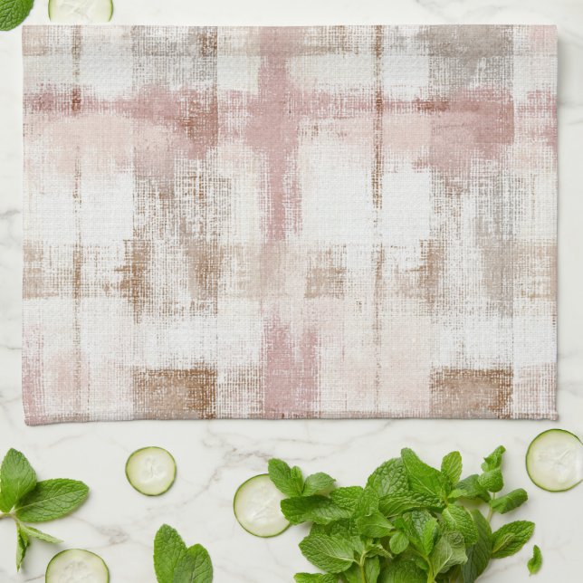 Paño De Cocina Rayas abstractas marrones crema rosadas (Doblado)