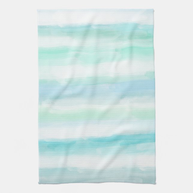 Paño De Cocina Rayas acuáticas blancas azul Aqua Mint (Vertical)