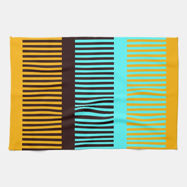 Paño De Cocina Rayas Amarillas Marrones Azul Cielo (Horizontal)