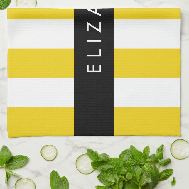 Paño De Cocina Rayas amarillas, patrón rayado, líneas, nombre (Doblado)