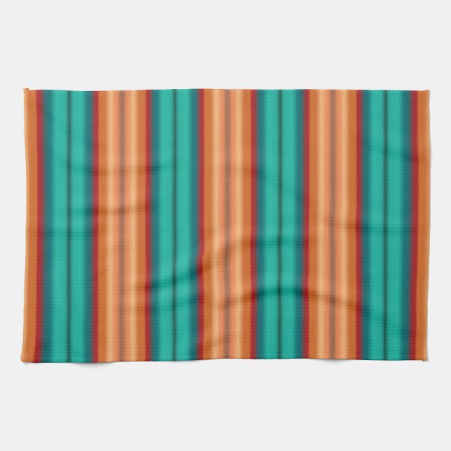 Paño De Cocina Rayas arcoiris turquesa roja, Naranja suroeste (Horizontal)