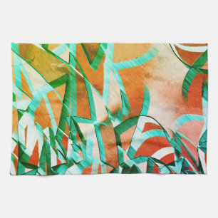 Paño De Cocina Rayas azules o cian sobre naranja rústico rojizo