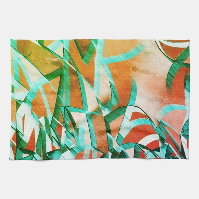 Paño De Cocina Rayas azules o cian sobre naranja rústico rojizo (Horizontal)