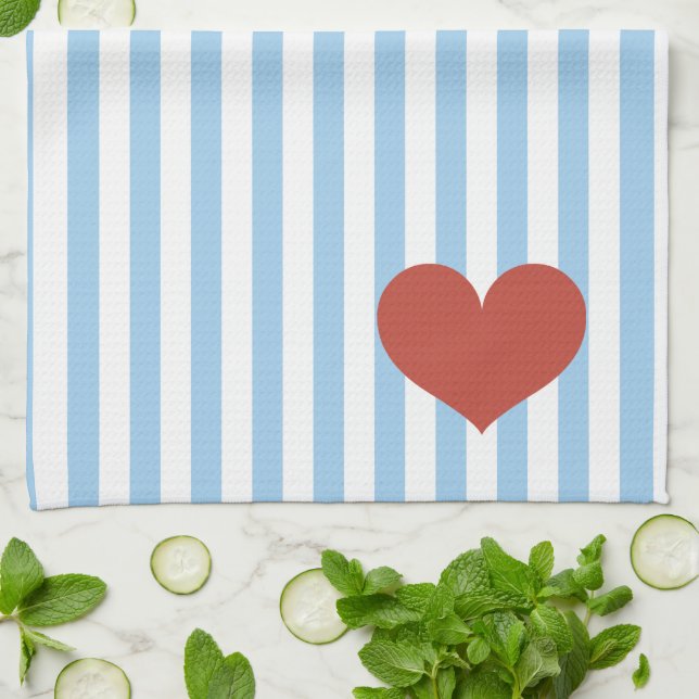 Paño De Cocina Rayas azules y corazón (Doblado)
