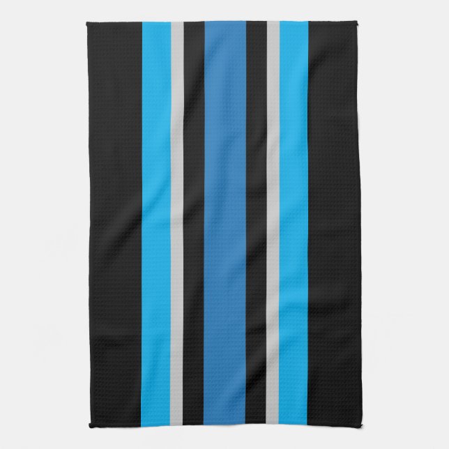 Paño De Cocina Rayas Azules y Grises sobre Negro (Vertical)